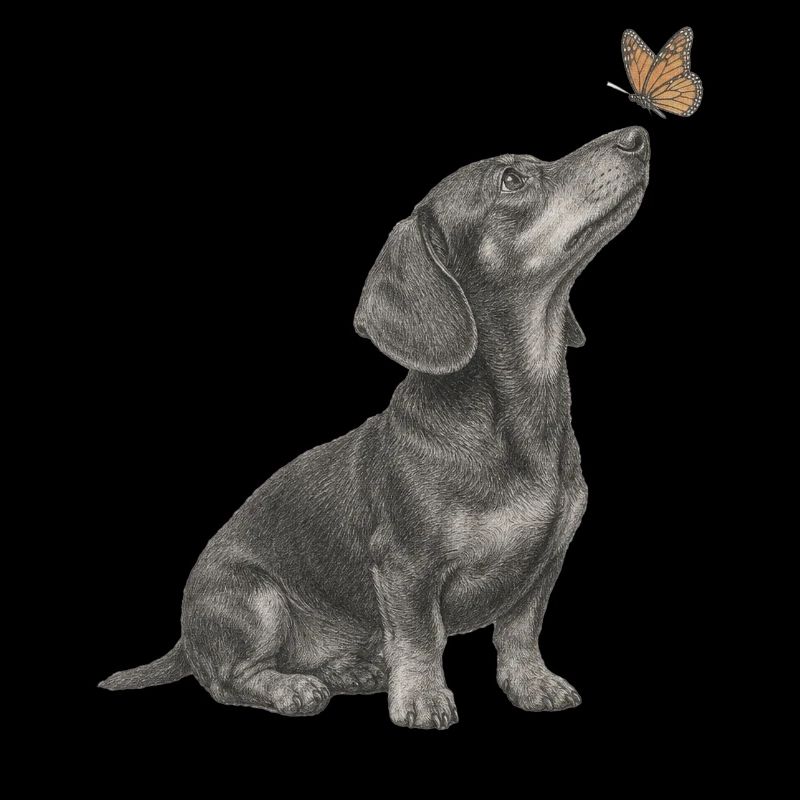 Dackel Illustration mit Schmetterling Hund