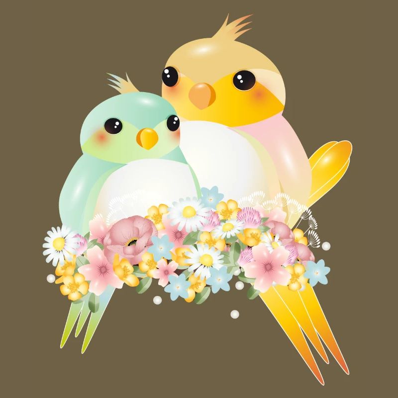 Deux canaris arrondis dans une splendeur de fleurs