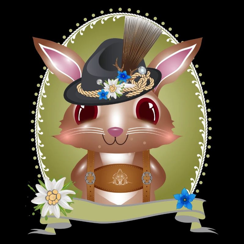cute bunny in traditional costume with hat and leather pants
