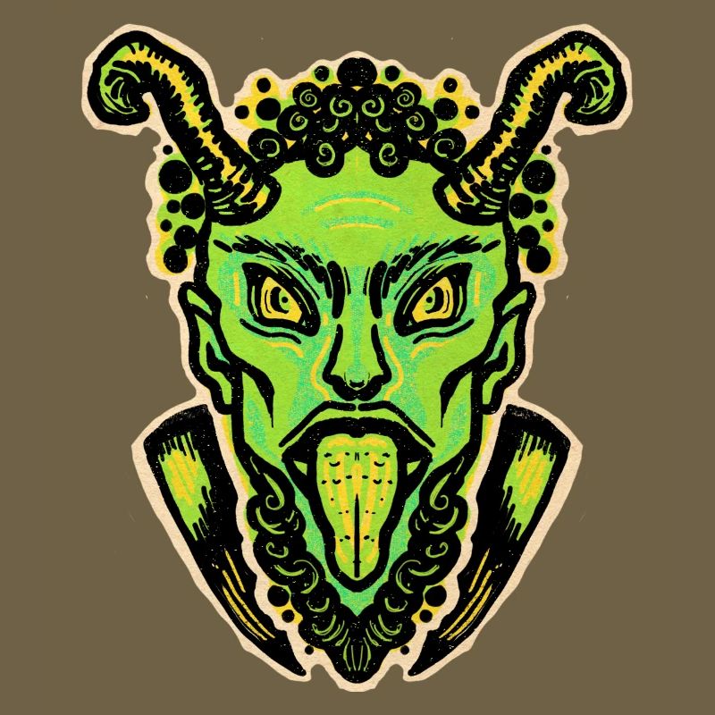 Krampus vert avec langue et cornes