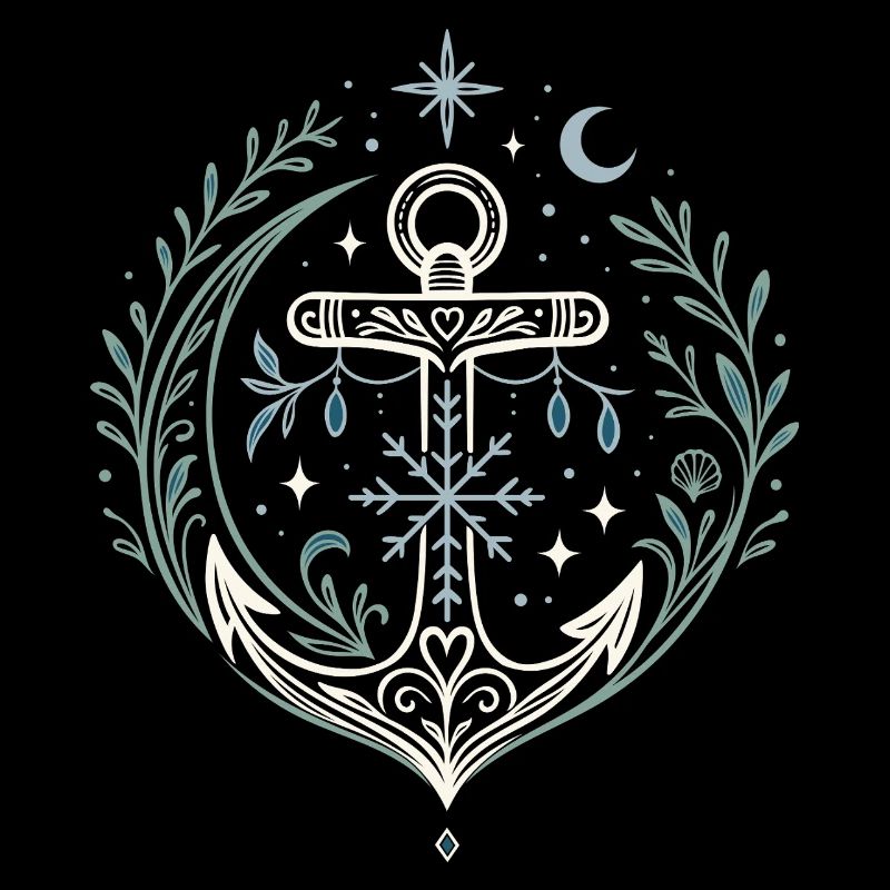 Maritime Christmas Anchor with Moon and Stars