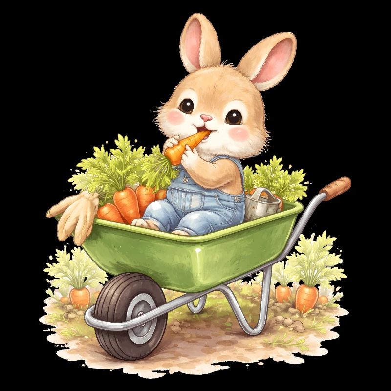 Un joli lapin avec des carottes dans une brouette
