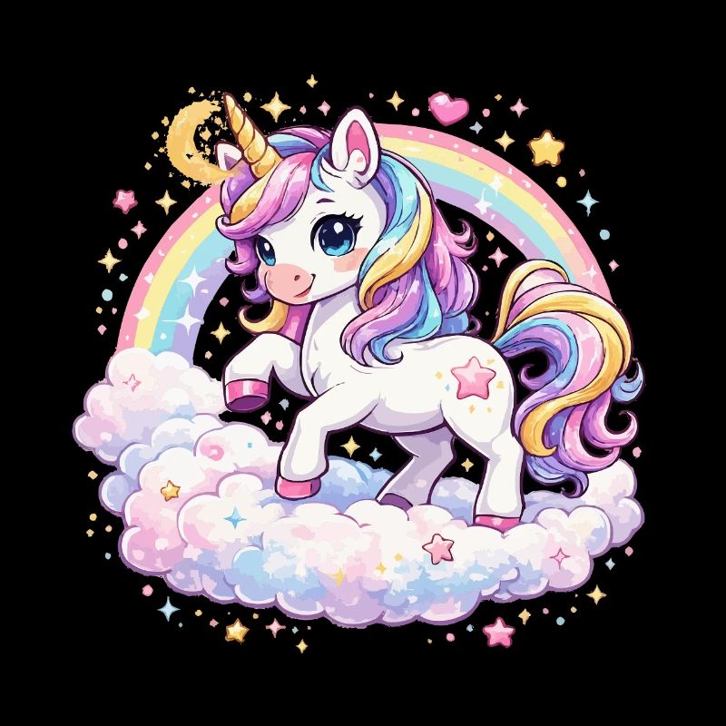 Pastell-Einhorn auf Wolkenbogen