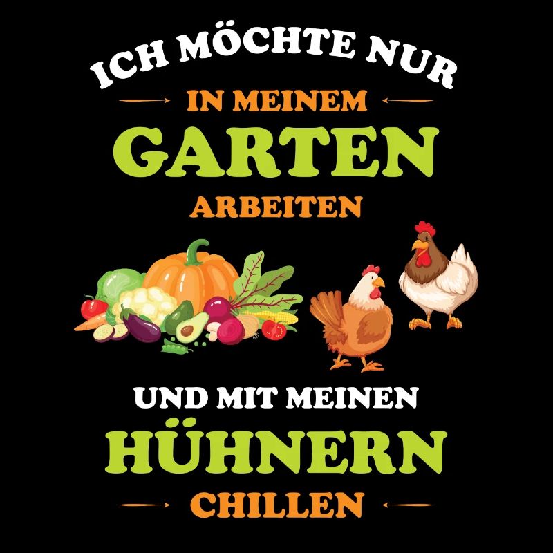 Hobbygärtner im Garten arbeiten mit Hühner chillen
