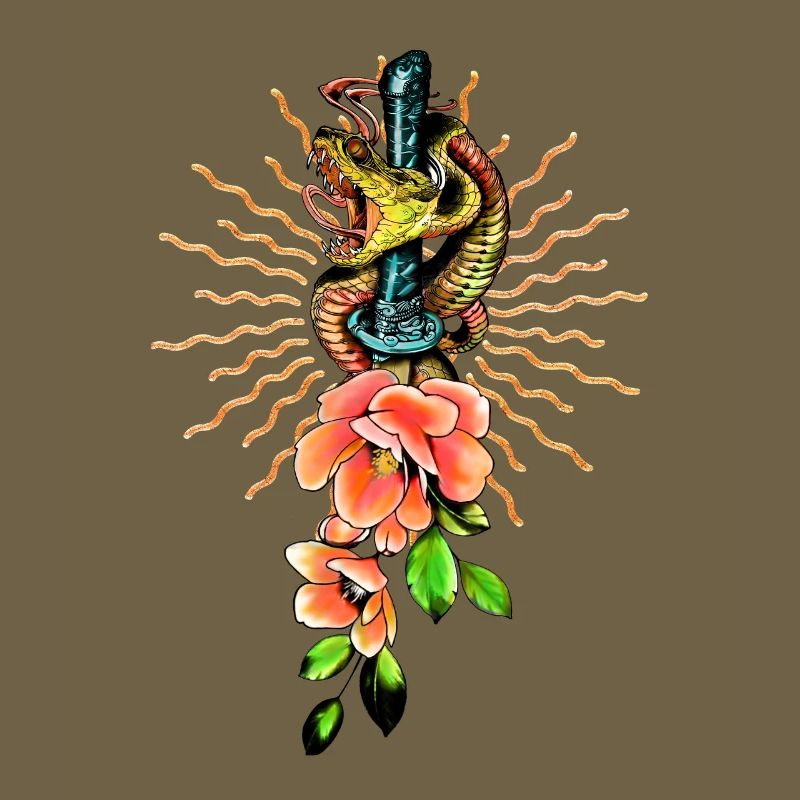 Superbe serpent avec des fleurs.