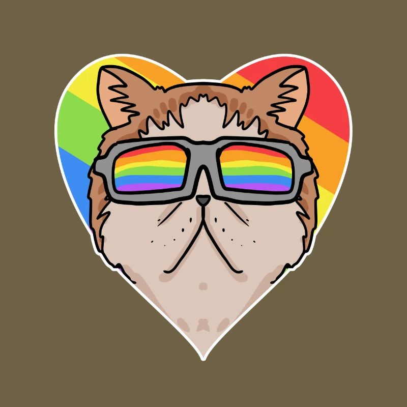 Regenbogen - Katze mit Brille und Herz