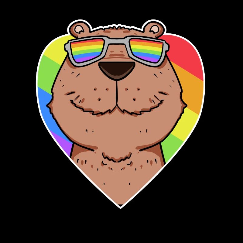 Regenbogen - Capybara mit Brille und Herz