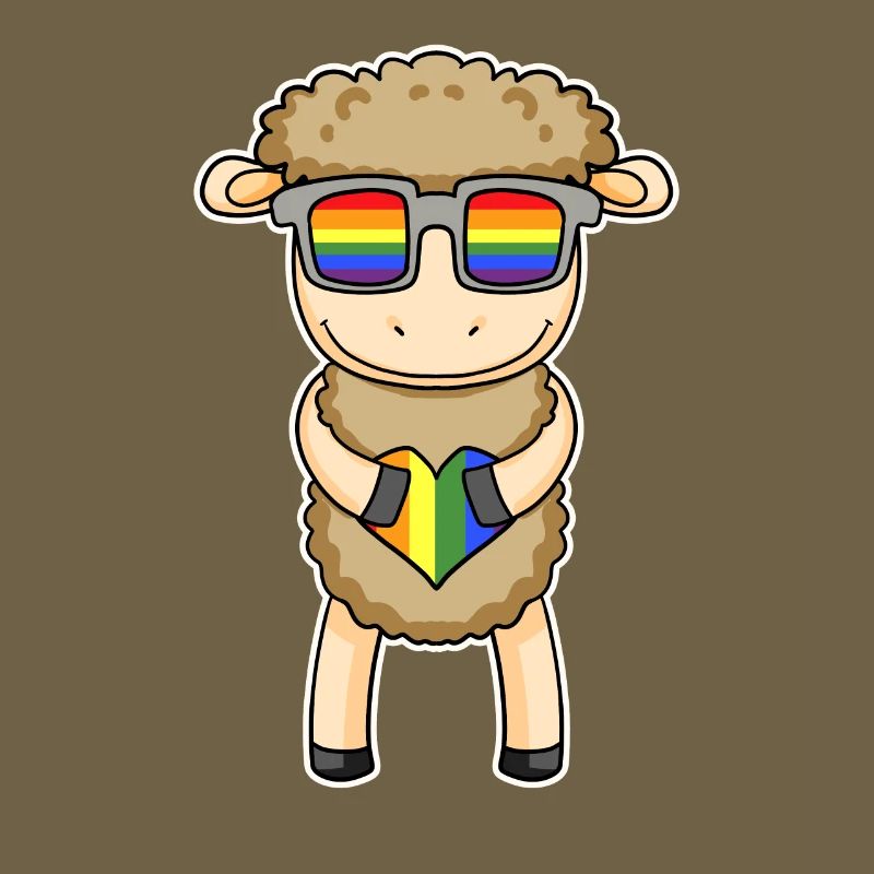 Regenbogen - Schaf mit Brille und Herz