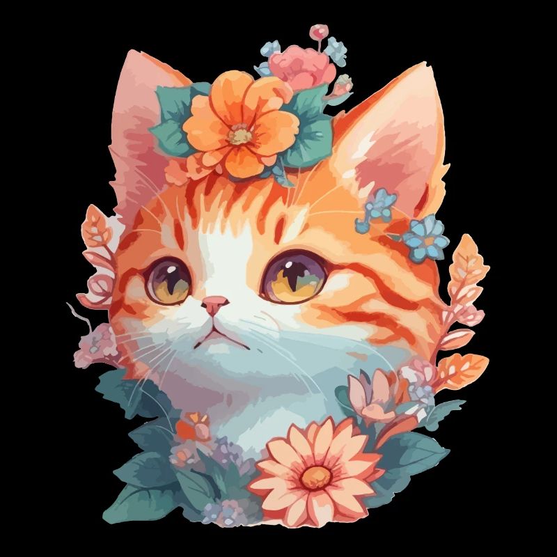 Rote Katze mit Blumen