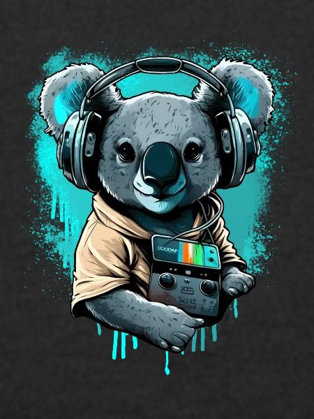 koala mit Kopfhörern und Walkman
