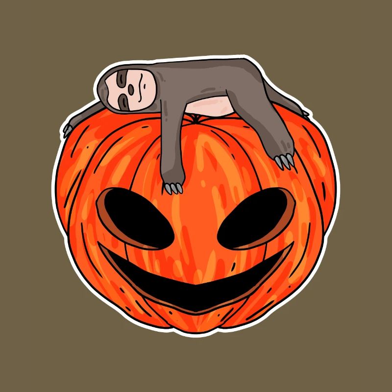 Sloth sleeping on pumpkin