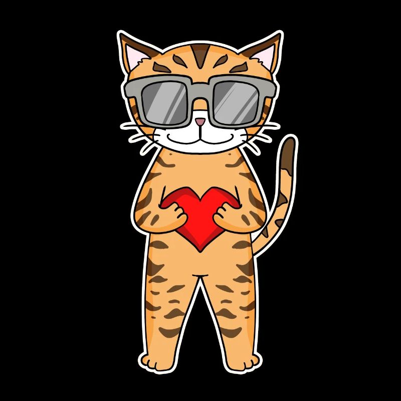 Chat avec coeur et lunettes - Chat Bengal