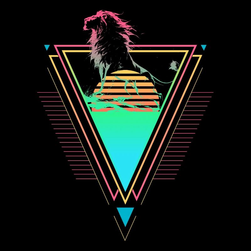 Lion Vaporwave Synthwave 90s 80s sunset