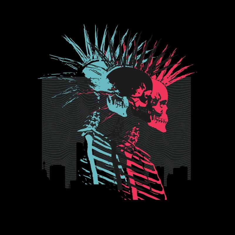 Neon Punk Rock Skulls City Skyline