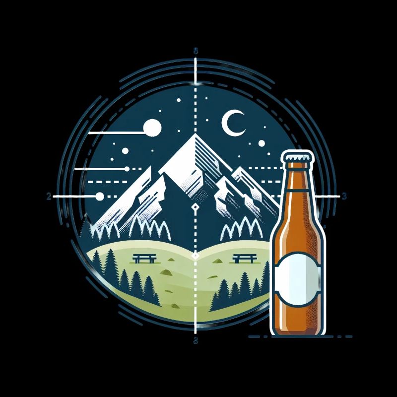 Nocturnal mountain scenery with beer bottle