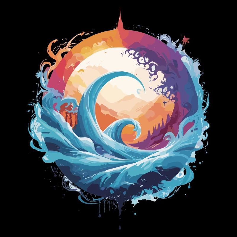 Dynamic wave and moon circle