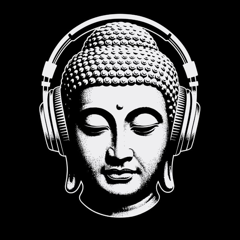 Buddha with Headphones Mindfulness Music Boho Zen