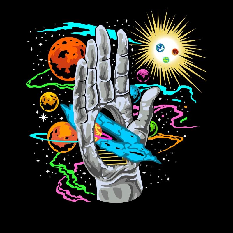 Kosmische Hand mit Planetenbahnen
