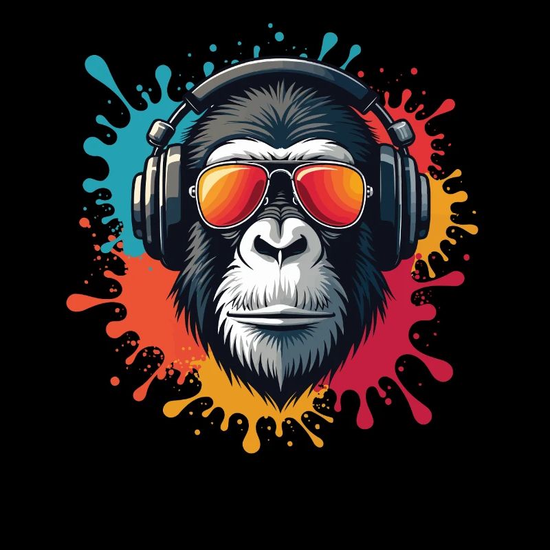 Gorille rétro avec casque et lunettes de soleil