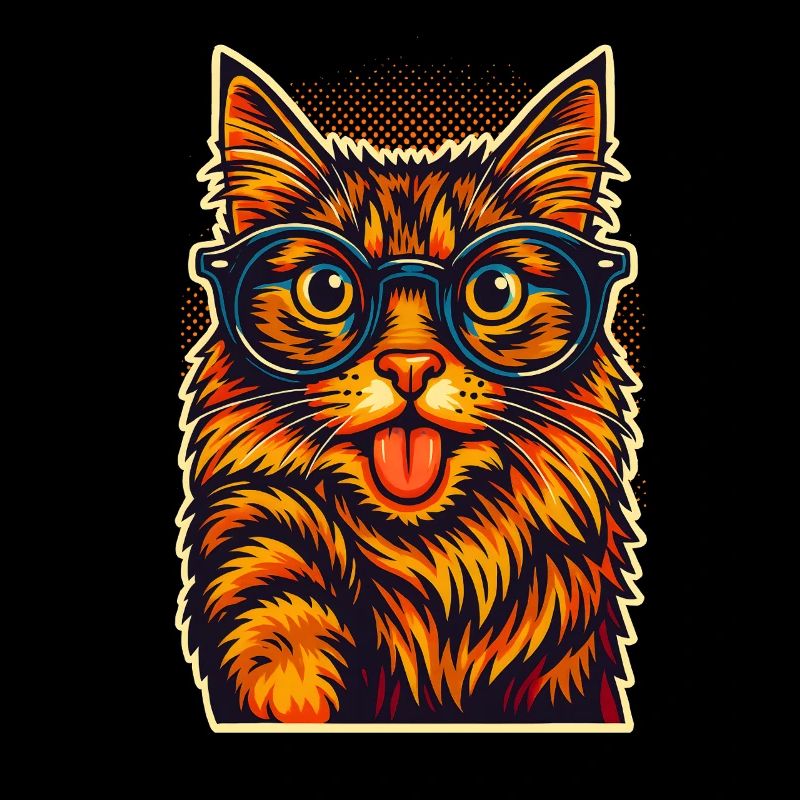 Illustration de chat dynamique avec des lunettes, j'adore les chats