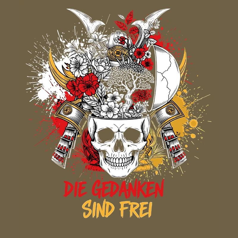 Crâne de samouraï et fleur - Les pensées sont libres