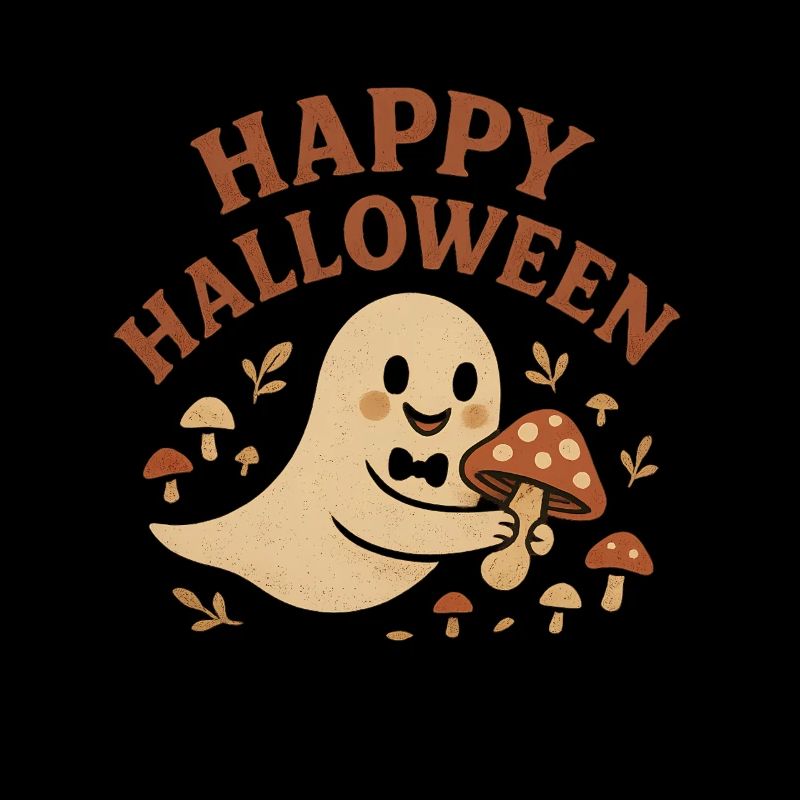 Funny Halloween ghost with mushroom