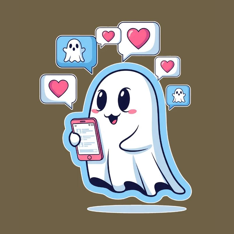Cute ghost with smartphone