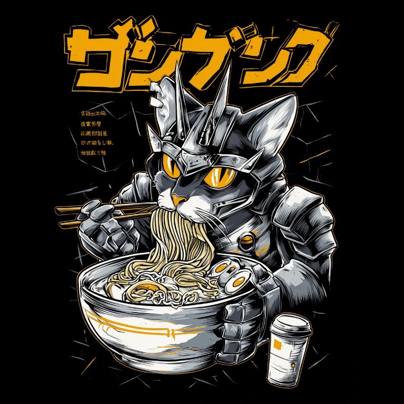 Cyberkatze beim Ramen Essen