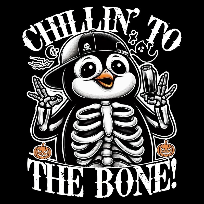 Skeleton Penguin Chilling Halloween Motif