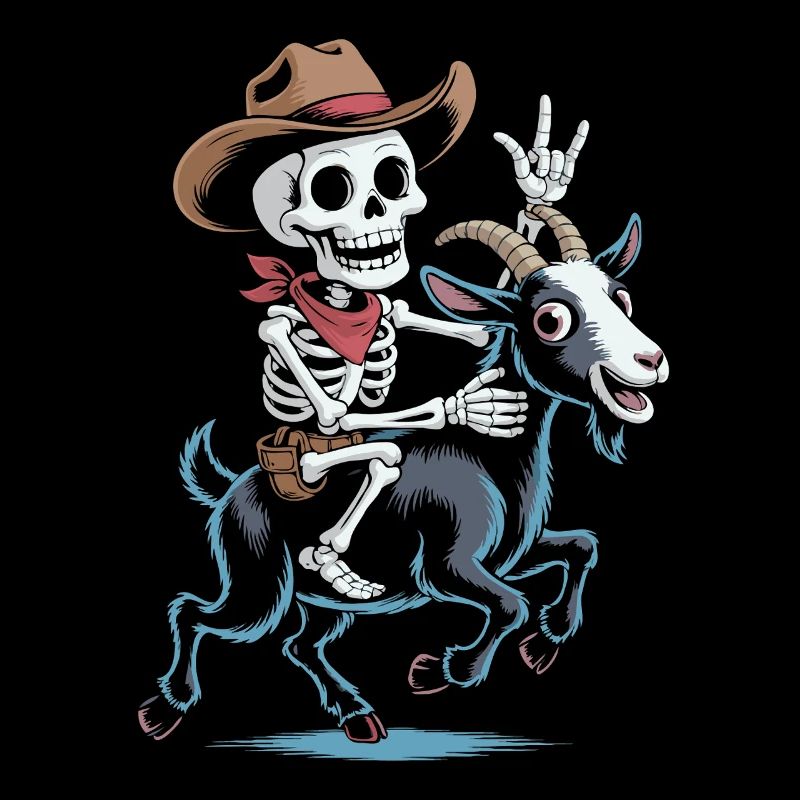 Squelette cow-boy sur chèvre