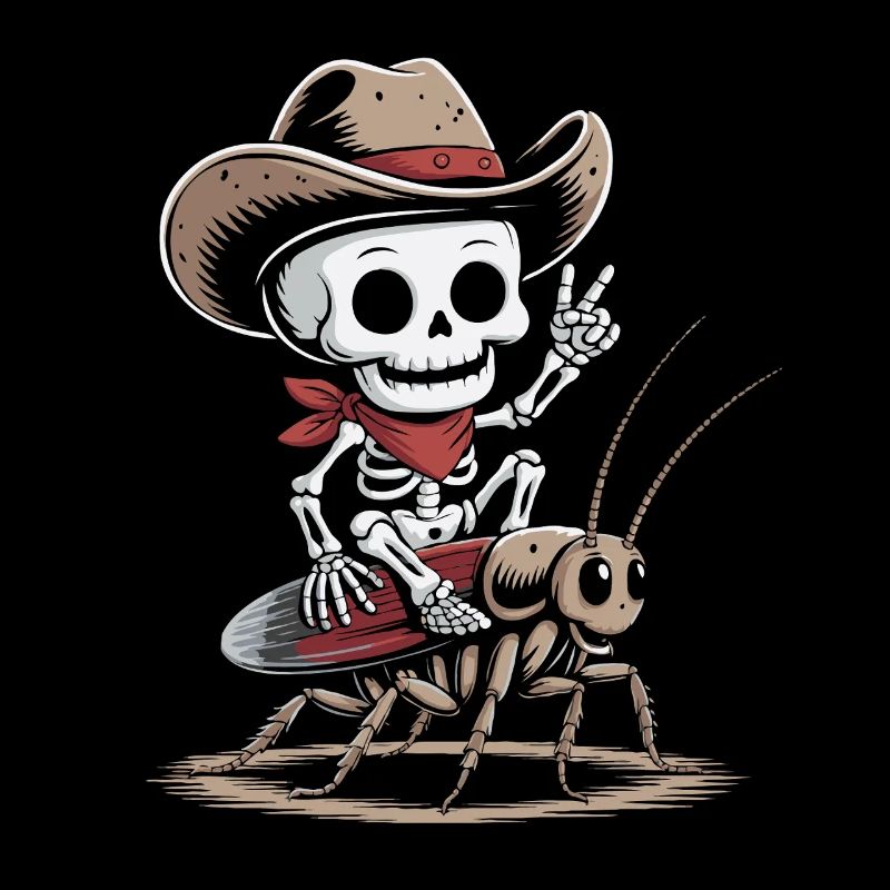 Skeleton cowboy on cockroach