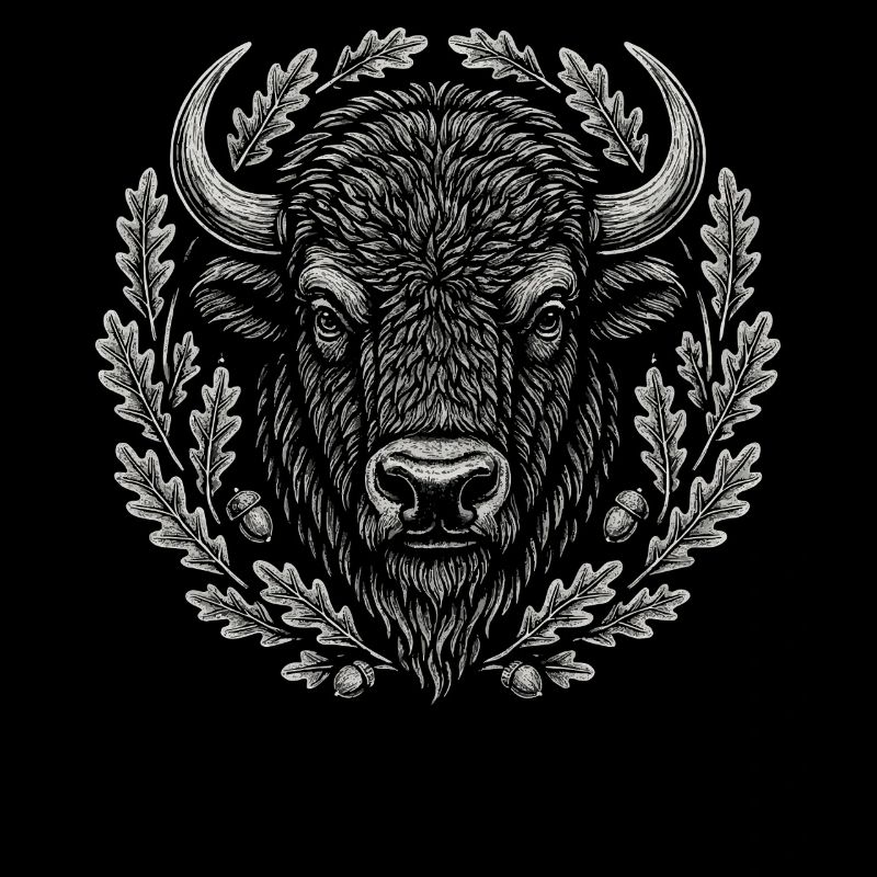 Europäischer Bison mit Eichenkranz Kunst
