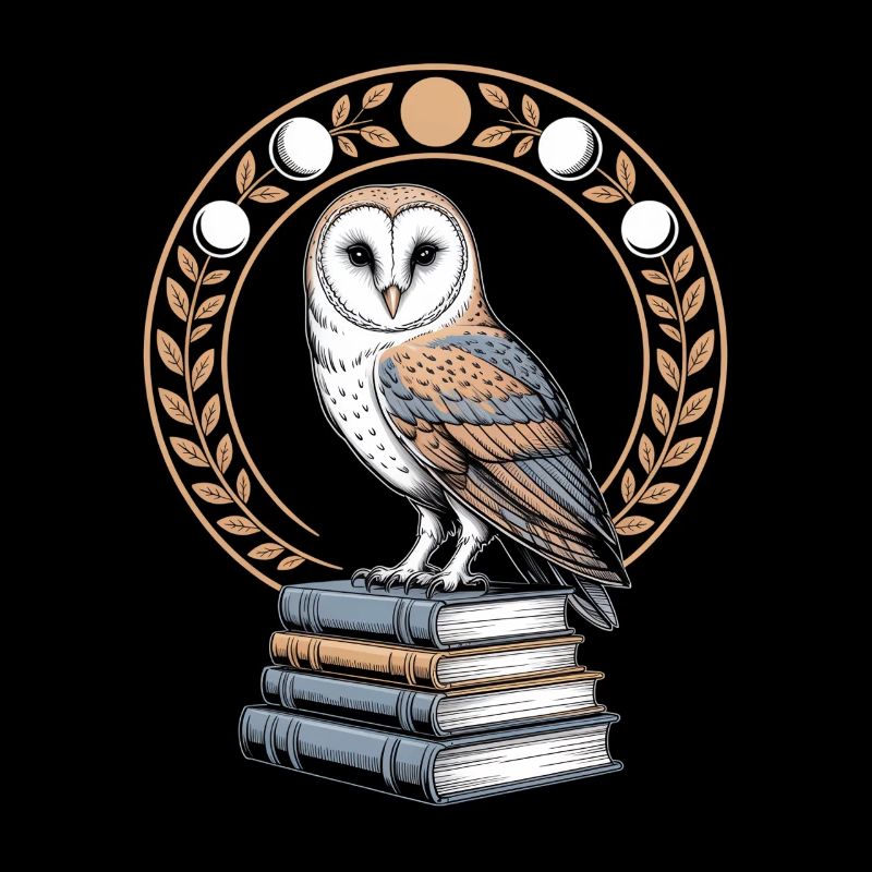 Eule Auf Büchern Mit Mondphasen Kranz