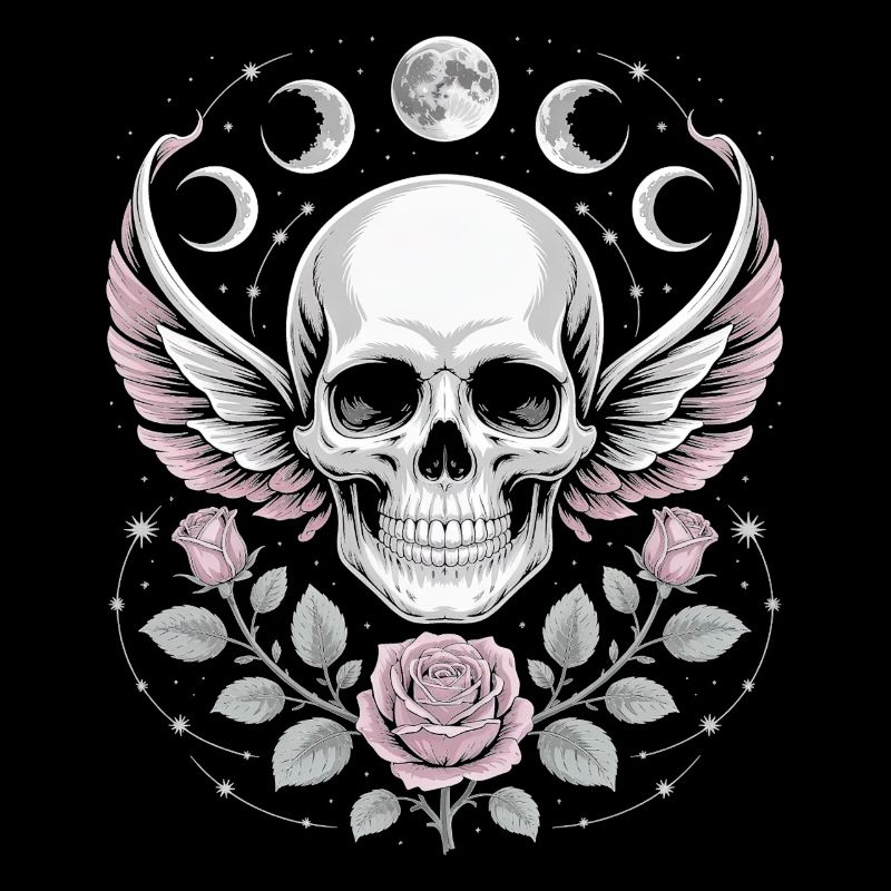 Gothic Totenschädel mit Mondphasen und Rosen Design