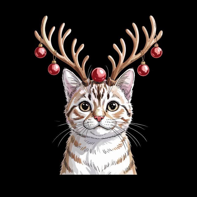 Weihnachtliche Katze Mit Geweih Und Kugeln