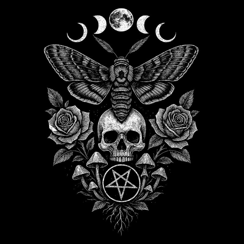 papillon de nuit avec crâne phases de lune occultisme occulte