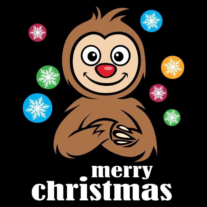 Christmas Sloth Cartoon with Snowflakes
