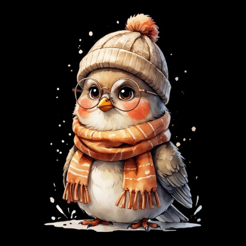 Poules d’hiver avec chapeau et écharpe
