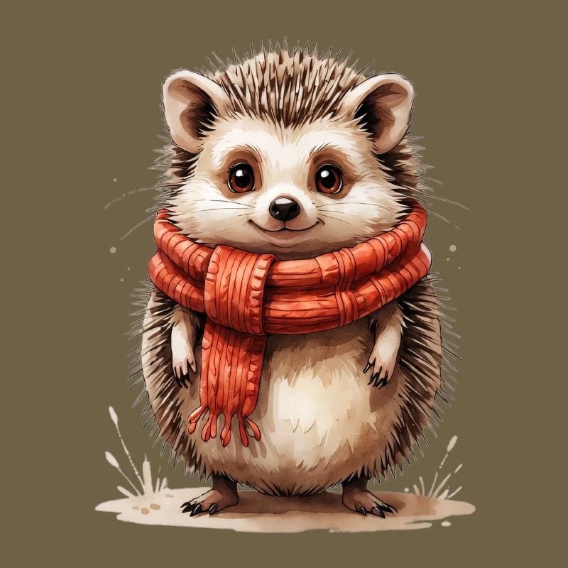 Hérisson d’hiver avec écharpe rouge