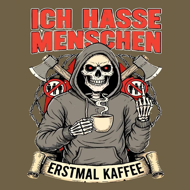 I Hate People First Coffee Skeleton Fun
