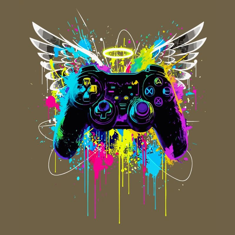 Gaming Controller Wings Street Art Paint Splash