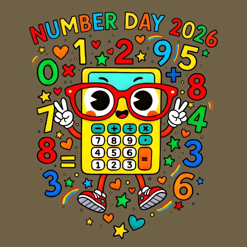 Nummer-Tag 2026 Cheerful Calculator Maskottchen