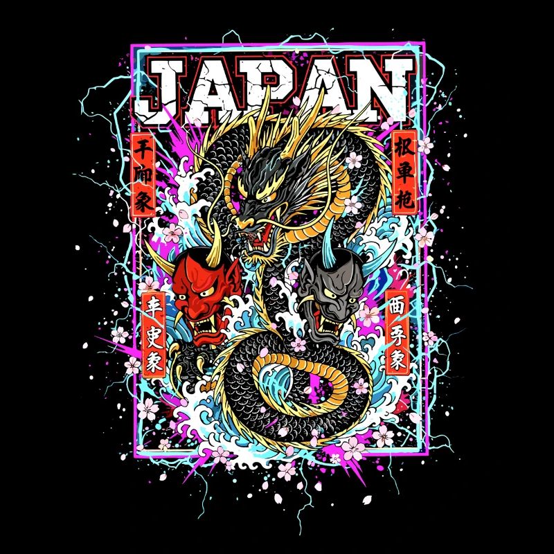 Otaku Samurai & Dragon - Art de rue néon cyber