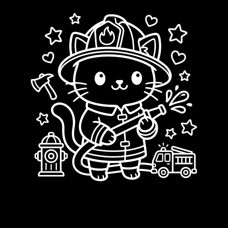 Kawaii Katze Feuerwehrmann