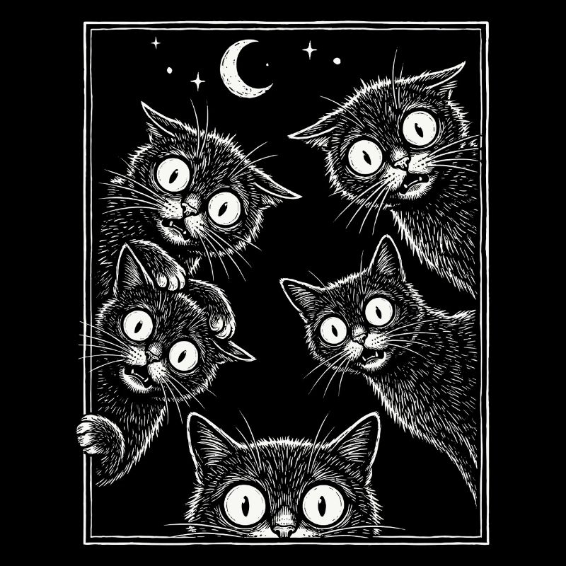 Gruselige, starrende schwarze Katzen