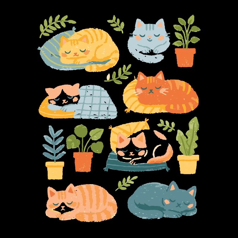 Sleeping cats and houseplants