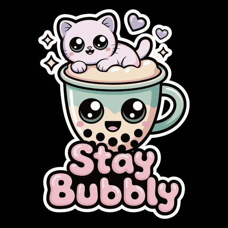 Stay Bubbly Shirt with Cat – Bubble Tea Shirt