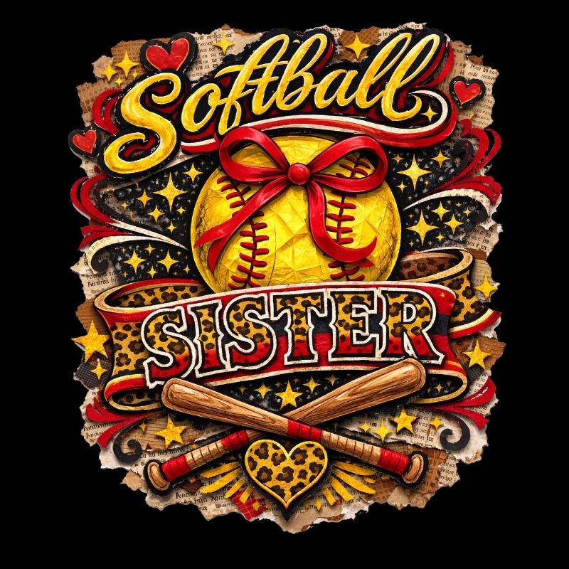 Softball Sister Bow Leopard Sport Design