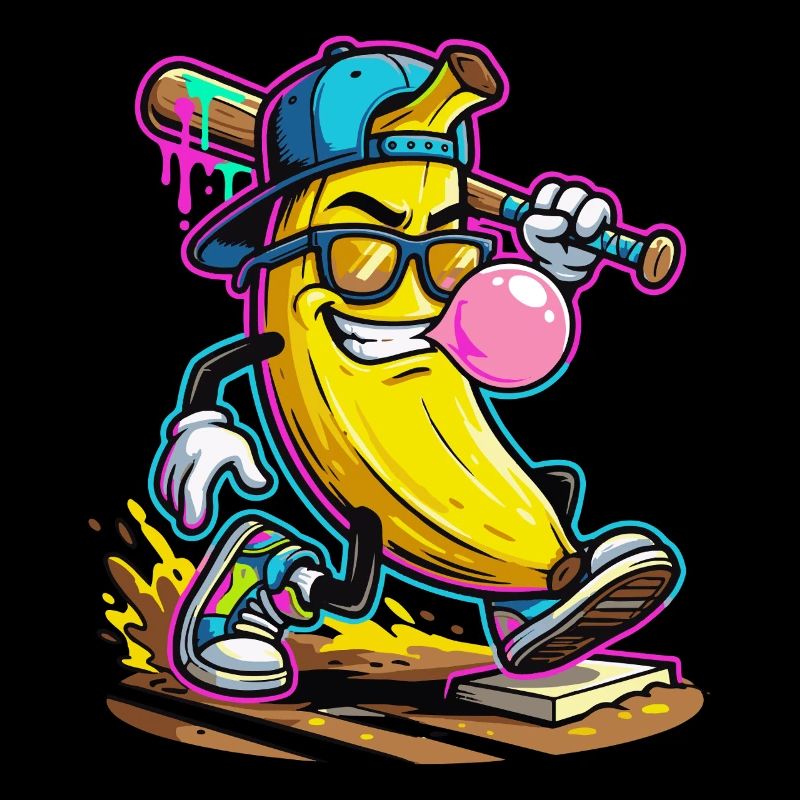 Design de banane dessinée Bubblegum Baseball Cool