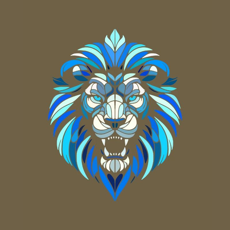 blue lion head, geometric patterns, polygons